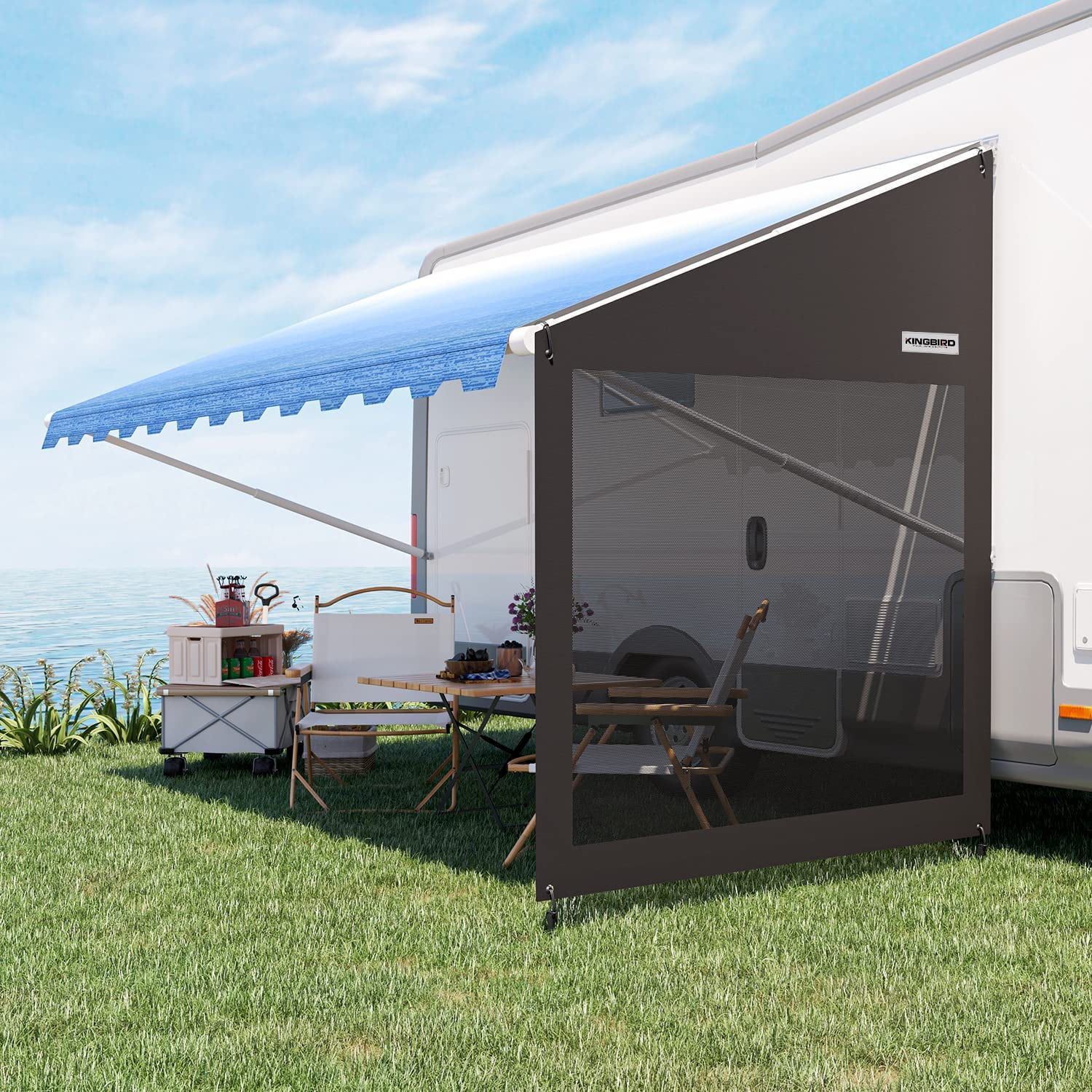 KING BIRD RV Awning Shade Screen, 9'X7' Privacy Side RV Sun Shade Screen, Mesh Sunshade Blocks