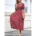 thumbnail image 4 of Women'S Chiffon Floral Dresses Casual Summer Boho Flutter Sleeve Flowy Western Dress Red L, 4 of 7