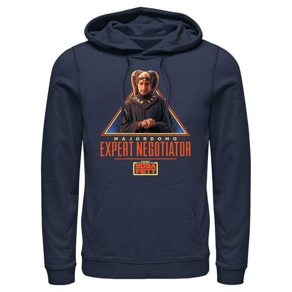 Men's Star Wars: The Book of Boba Fett Majordomo Expert Negotiator  Pull Over Hoodie Navy Blue 3X Large
