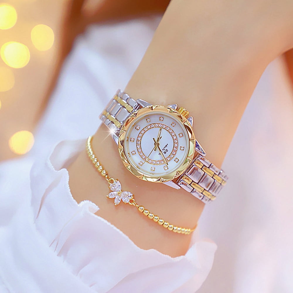 Women Fashion Watch Metal Case Band Analog Wrist Watch Glittering Diamond Quartz Watch