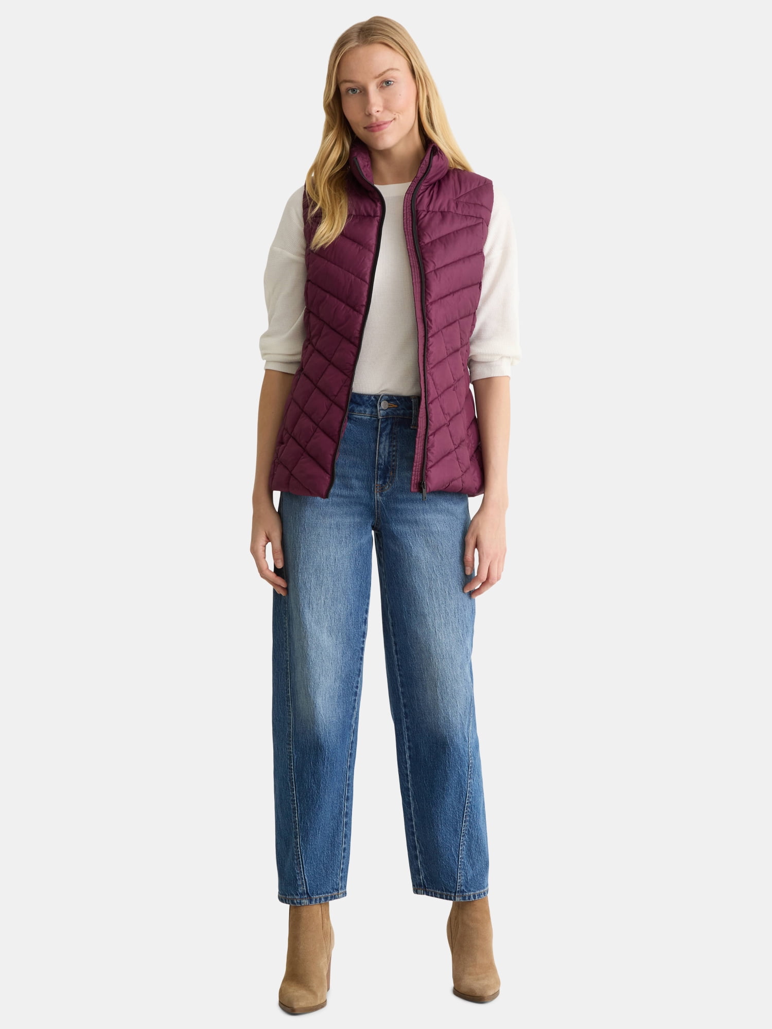 Big Chill Women's and Women's Plus Chevron Quilted Puffer Vest, Midweight, Sizes S-3X