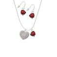 thumbnail image 2 of Delight Jewelry Silvertone Large Rounded Clear AB Oktant Crystal Heart Red Lucky Ladybug Necklace and Dangle Earrings Set, 2 of 6