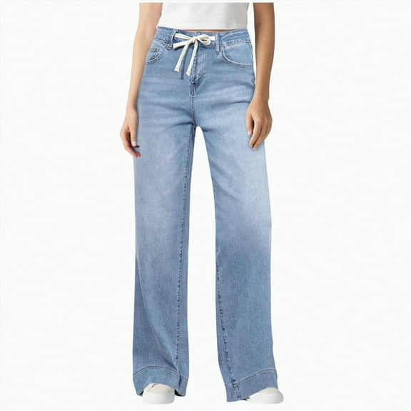 Ccpelsie Women's Straight Leg Jeans High Waisted Stretchy Fashion Casual Wide Leg Denim Pants Fall Outfits(Sky Blue,S)