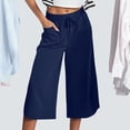 thumbnail image 3 of ameIAEA Womens Wide Leg Capri Pants Elastic Waist Drawstring Cropped Trousers with Pockets, 3 of 7