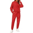 thumbnail image 4 of Womens Fleece 2 Piece Outfits Lounge Hoodie Sweatsuits Sets Oversized Sweatshirt Baggy Sweatpants Set W/Pockets Red M, 4 of 7