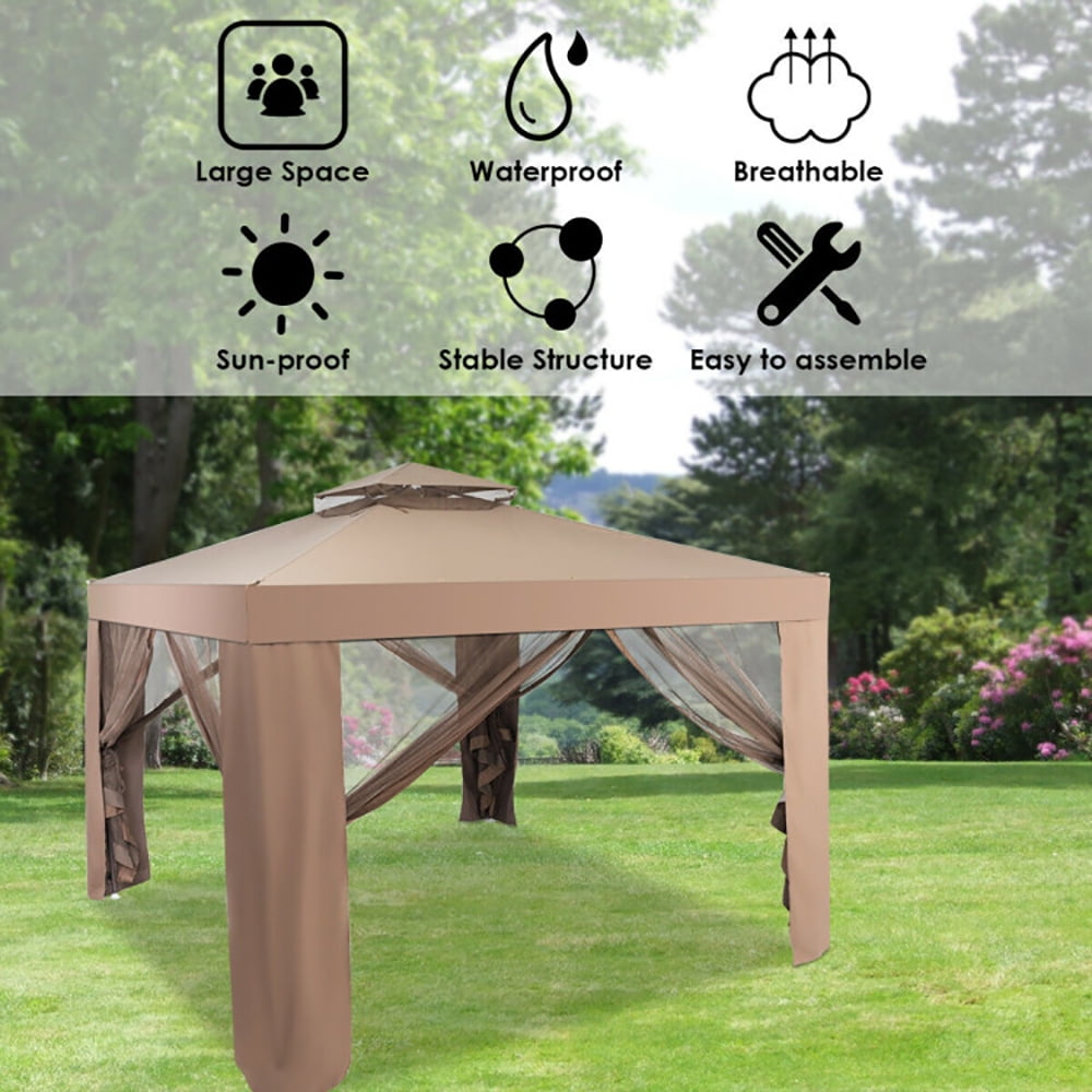 Aimee Lii Canopy and Garden Structures Gazebo with Netting for Outdoors, Backyard Canopy Gazebo for Party Wedding BBQ Events, Brown