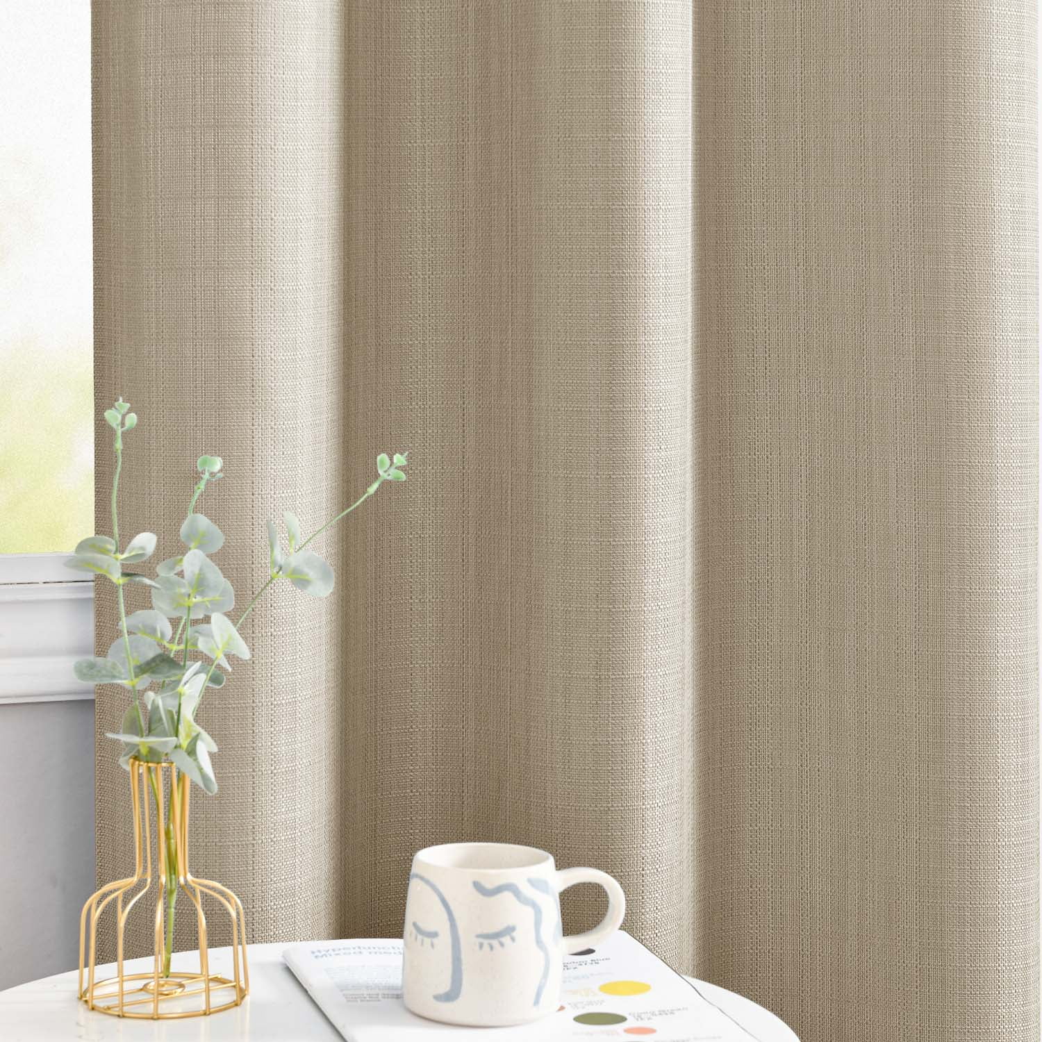 Curtainking Blackout Curtains 38 x 96 Inches Beige Linen Textured Drapes for Bedroom Grommet 2 Panels