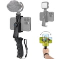 thumbnail image 1 of Ergonomic Anti-falling Cell Phone Vlogging Hand Grip Stabilizer Smartphone Holder Rig Mount Video Kit w/Safety Strap Portable Selfie Stick for iPhone Samsung (Landscape+Portrait)-Mic/Light Adapter, 1 of 5