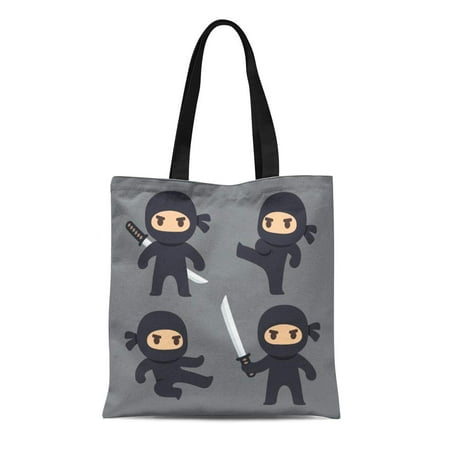SIDONKU Canvas Tote Bag Anime Cute Cartoon Ninja Katana Sword Martial Arts Poses Reusable Shoulder Grocery Shopping Bags