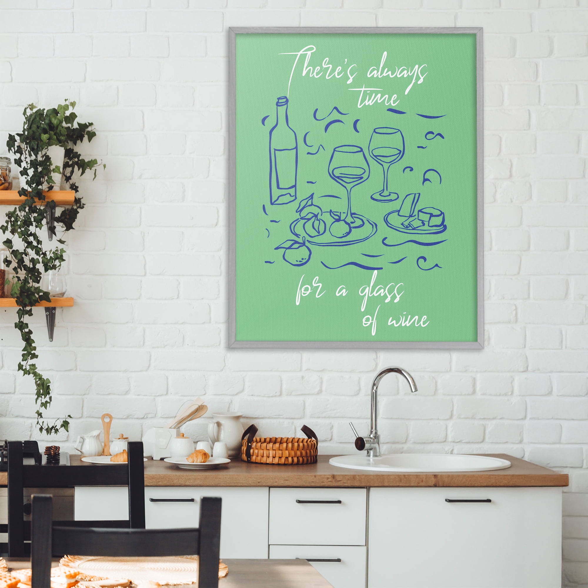 Stupell Industries Always Time For Glass Of Wine Gray Framed Giclee Art, design by The Prints Vibe