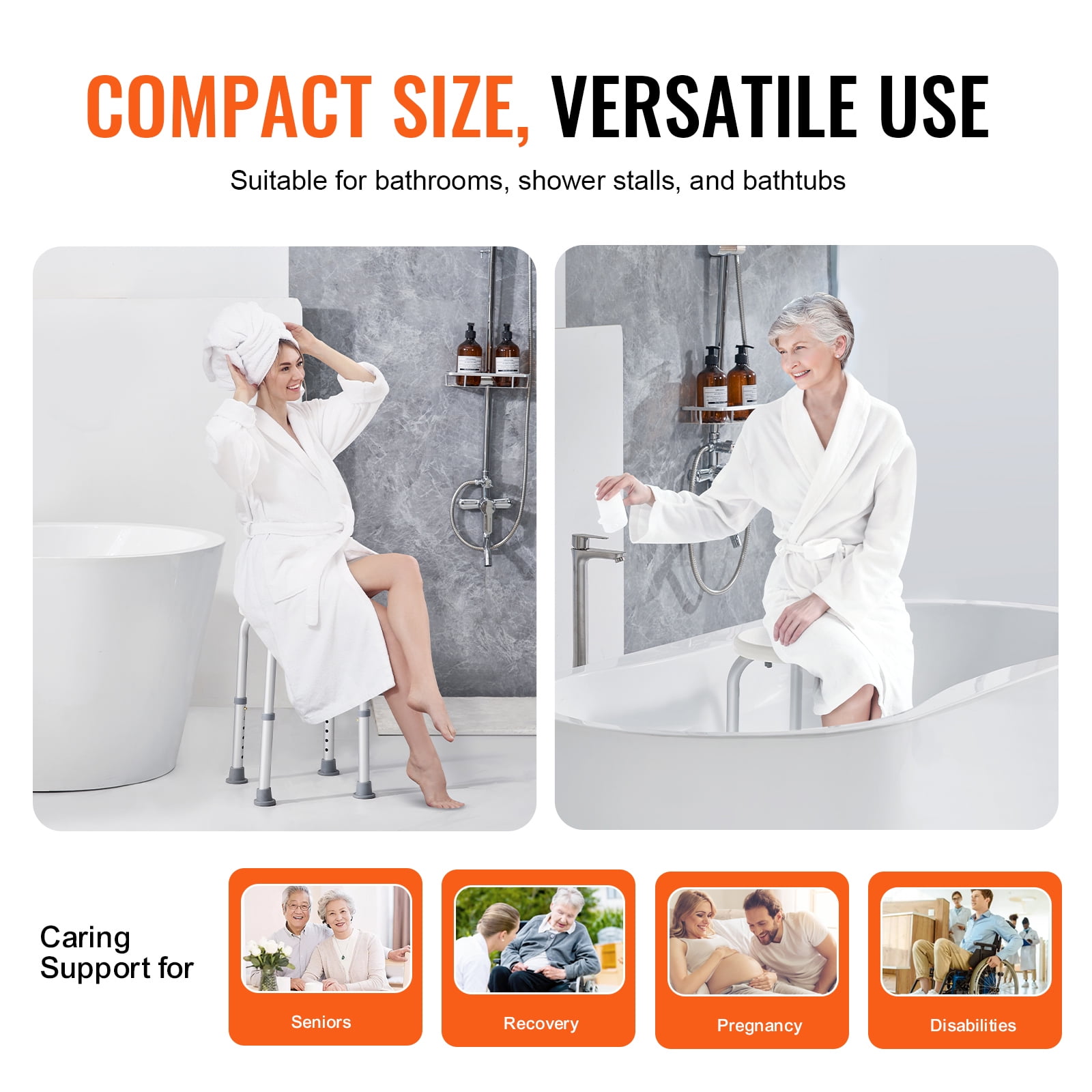 KFFKFF Bathing Chair for Shower Use, Height Modifiable Bath Stool, Secure Grip Tub Seating Stool for Seniors, Disabled Individuals, and Handicapped, Supports up to 300 lbs