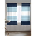 thumbnail image 5 of Sheer Curtains 63 Inch Length 2 Panels Set for Bedroom, Navy Blue Aqua Stripe Semi Sheer Curtains for Windows, Modern Art Horizontal Striped Voile Window Treatments Rod Pocket Curtain, 5 of 7