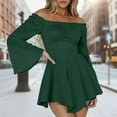 thumbnail image 4 of YMNXA Women's Casual Dress Off Shoulder Ruffled Hem Solid Color Flowy Boho Midi Dresses For Party Green M, 4 of 4