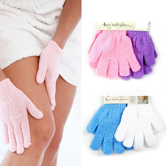 4 Pair Shower Exfoliating Wash Skin Spa Foam Bath Gloves Massage Loofah Scrubber