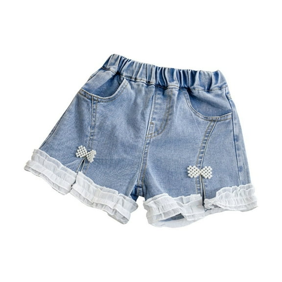 XBASW Baby Toddler Girl's Summer Jeans Shorts White Lace Denim Shorts Solid Color Elastic Waist Casual Shorts Pants 6M -5T