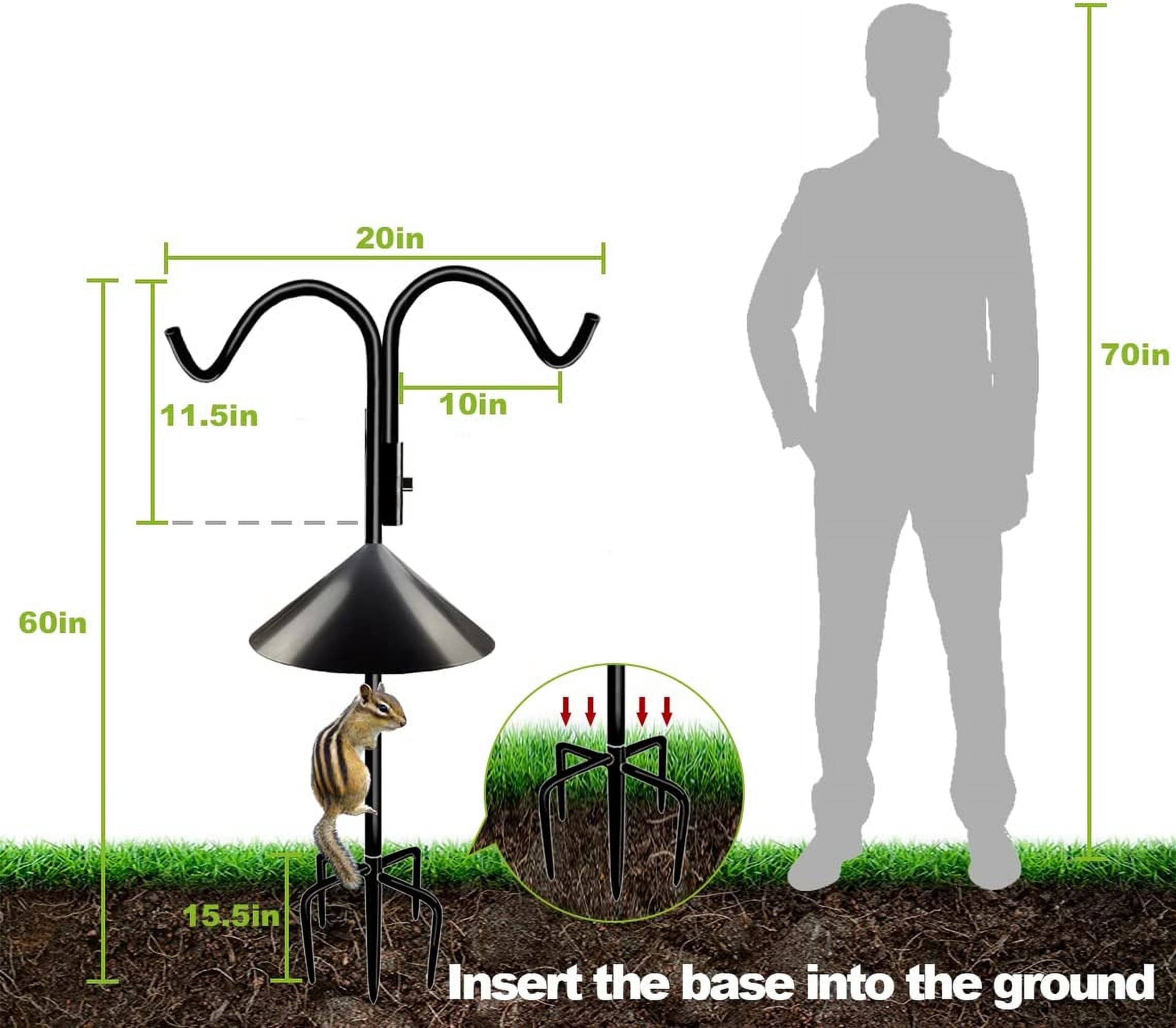 60 Inch Double Shepherd Hook Stand for Outdoor Birdfeeder, Adjustable Two Sided Garden Bird Feeder Pole Holder for Birdhouse Planter Solar Light Lantern, Black, 1 Pack