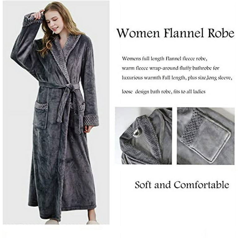 Oksun long robes for women Full Length Fleece Plush Bathrobe with Waist  Belt Gray L