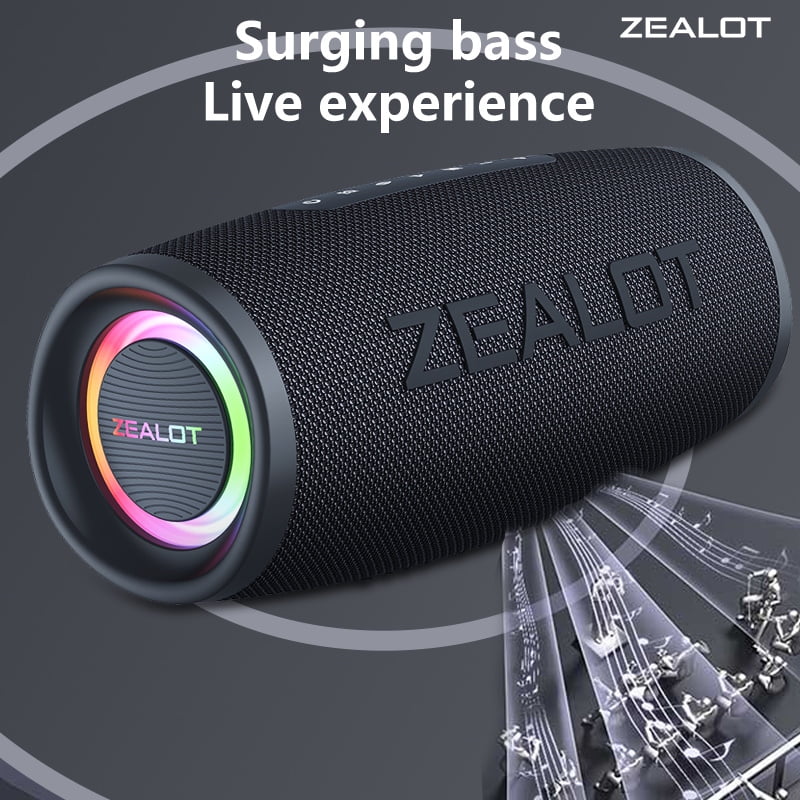ZAELOT S56 Portable Bluetooth Speaker: IPX6 Waterproof, 40W Loud Sound, Deep Bass, Bluetooth 5.3, LED Lights, Wireless Stereo Pairing, 24H Playtime, for Home/Outdoor/Party/Beach, Birthday Gift (Black