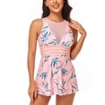 thumbnail image 2 of Traje de baño de 2 piezas para mujer, cuello redondo, empalme de malla, vestido de ajuste de cintura sin espalda, parte superior, calzoncillos ajustados elásticos, traje de baño lindo, color, 2 of 8