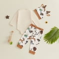 thumbnail image 4 of Karoyedx Toddler Boy Outfits Newborn Baby Boy Letters Deer Romper Pants+Hat 3Pcs Clothes Baby Hunting Clothes Beige Size,6-12 Months, 4 of 5