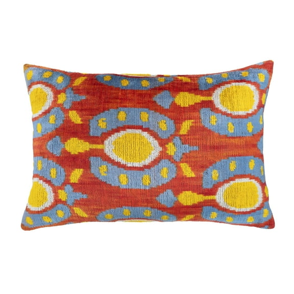 Blossoms Silk Velvet Ikat Pillow, 16" X 24" Case Only