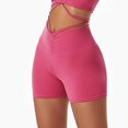 thumbnail image 3 of Pantalones cortos de yoga Estilo Europa y América Cintura alta Levantamiento de cadera Fitness Leggings cortos para correr Rosa M, 3 of 6