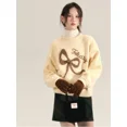 thumbnail image 3 of Suéter de punto con lazo bordado y gráfico de ADAgirl para mujer, jersey negro de cuello redondo, ropa vintage de manga larga para invierno y Navidad, 3 of 5