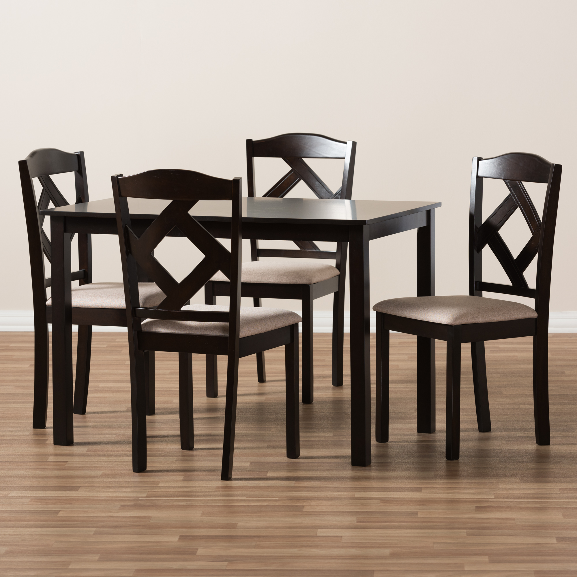 Baxton Studio Ruth Contemporary Dining Set, 5-Piece, Beige/Dark Brown