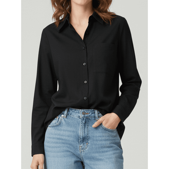 Women's Long Sleeve Button Down Shirt, Classic Collared Pocket Blouse, Loose Versatile Commute Top, Casual Office Women