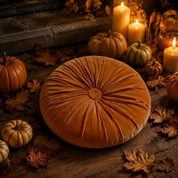 Uxgjfwu Round Tufted Velvet Throw Pillow, Pumpkin Shaped Decorative Pillow Orange, Fall Soft Accent Pillow for Couch Bed and Boho Home Thanksgiving Day Decor