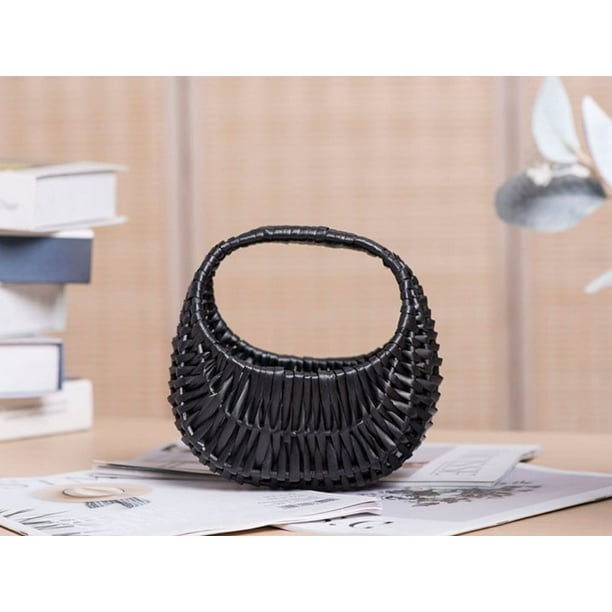 Cesta pequeña de ratán tejida en forma de media luna, cesta de paja, cesta de flores para boda con asa, cesta de mimbre para niña de las flores, cesta de almacenamiento tejida para decoración de