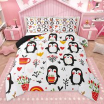 Castle Fairy Kawaii Penguin Full Size Comforter Sets,Cute Floral Animal Bedding Sets