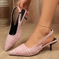 thumbnail image 3 of Rokment Womens Stiletto High Heels Dressy Shoes for Ladies Bridal Wedding Stylish Plaid Pointed Toe Kitten Heeled Slingback Dress Sandals Spring Summer Pink Size 6.5, 3 of 9