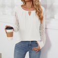thumbnail image 4 of ATOYSOY Casual Elegant Cotton Linen Loose Lace Shirts for Women Long Sleeve Business Tees Keyhole Neck Pullovers Patchwork Raglan Tops Outwear Fall Trendy White L, 4 of 6