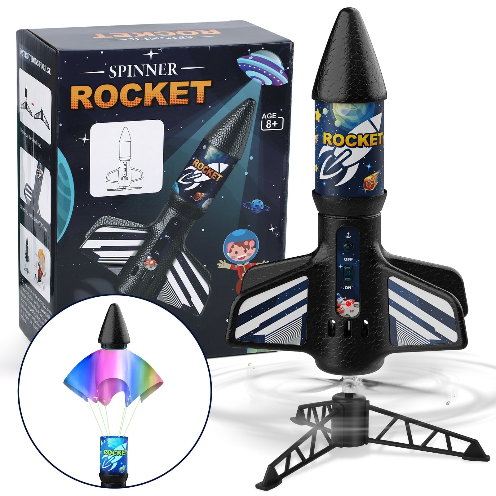 Wupuaait Rocket Launcher for Kids, Self-Launching Motorized Air Rocket Toy, Outdoor Toys for Ages 8-12, Black