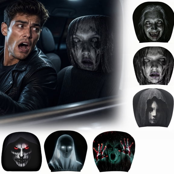 Aurorax Fall Halloween Car Decor 2 Pack,Scary Headrest Covers for Cars,Universal Elastic Scary Face Automotive Seat Cover Accessories for Truck,Vehicle,SUV Interior Decoration