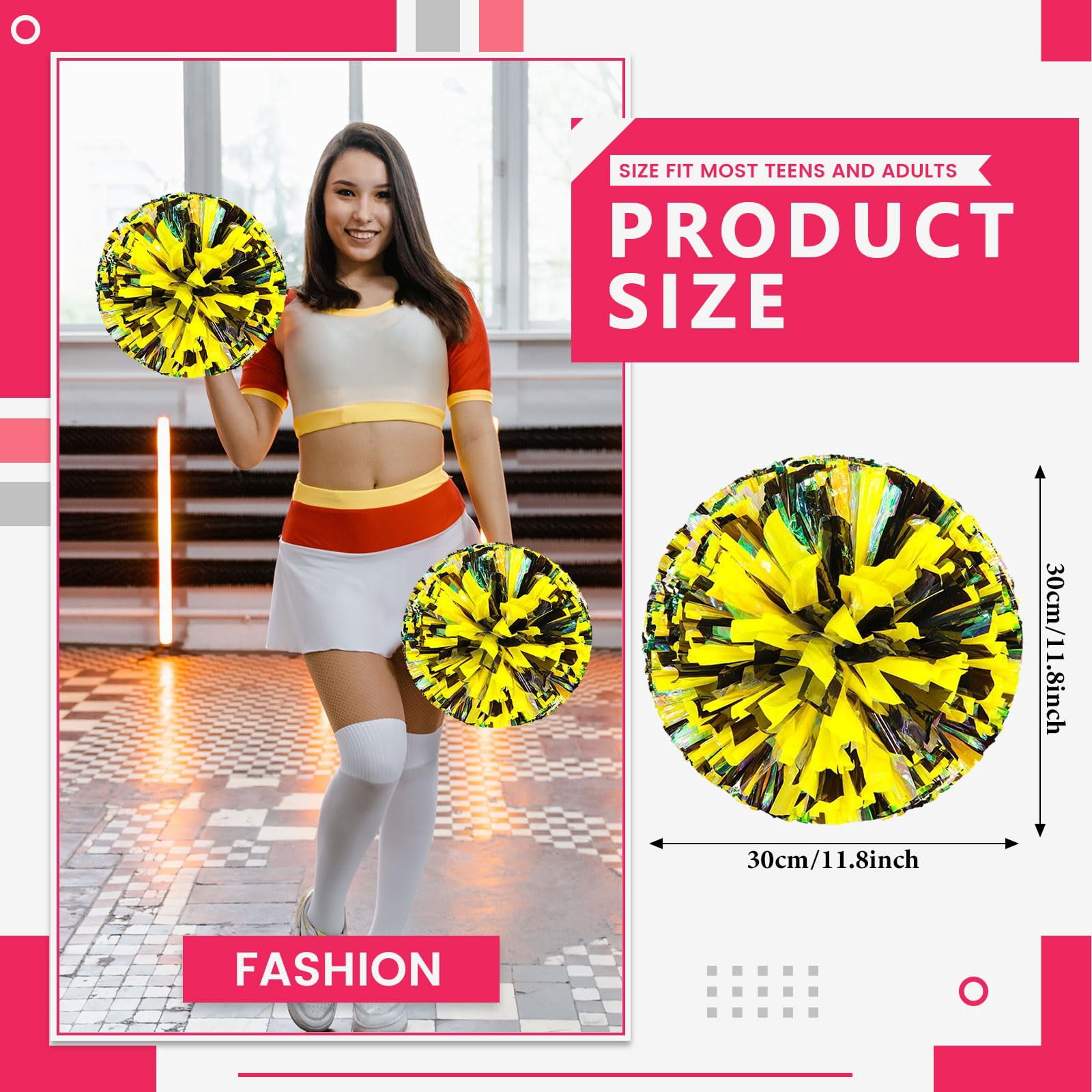 Cheerleading Pom Poms 24 Pcs with Finger Holes, Cheer Pom Poms for Dance and Sports Events, Cheerleading Poms for Team Spirit and Festivals, Matches