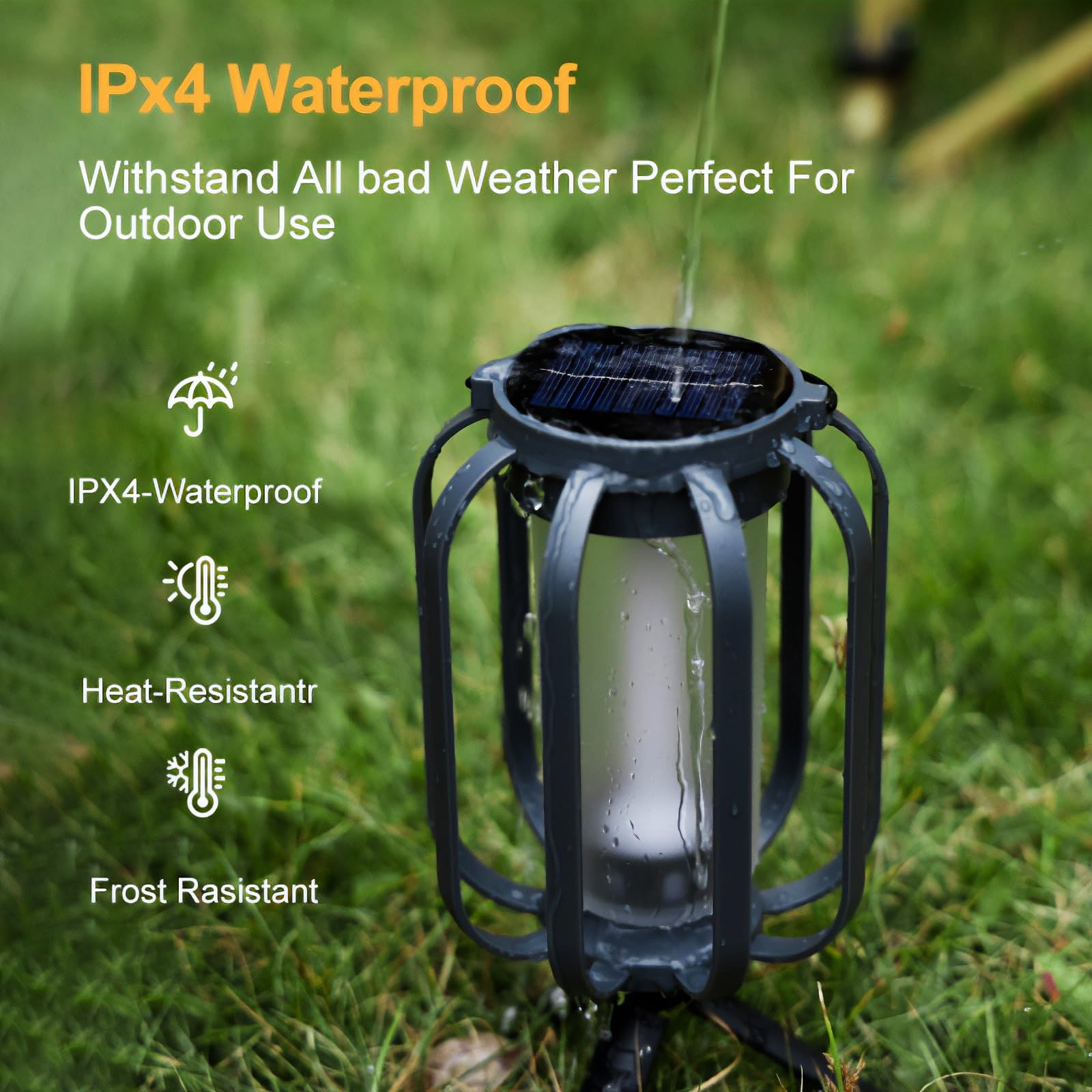Newest Solar Lights Outdoor, Garden Lights, Landscape Lights with Light Sensor, 4 Lighting Ambiance, Waterproof, Type-C Charging, Campfire Ambiance Lights, Suitable for Camping, Yard and Home(2PCS)
