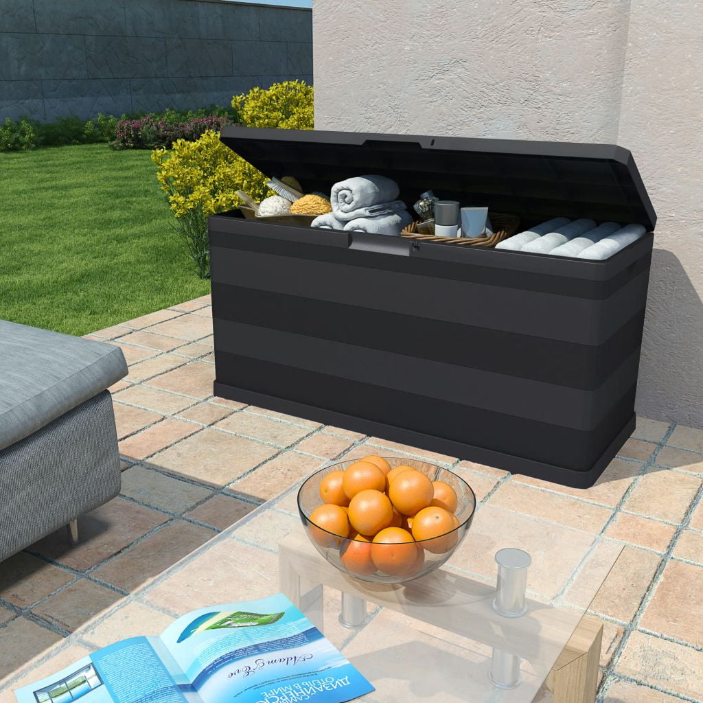Kepooman Outdoor Patio PP Rectangle Storage Box for Deck Garden, Black Kepooman Outdoor Patio PP Rectangle Storage Box for Deck Garden, Black