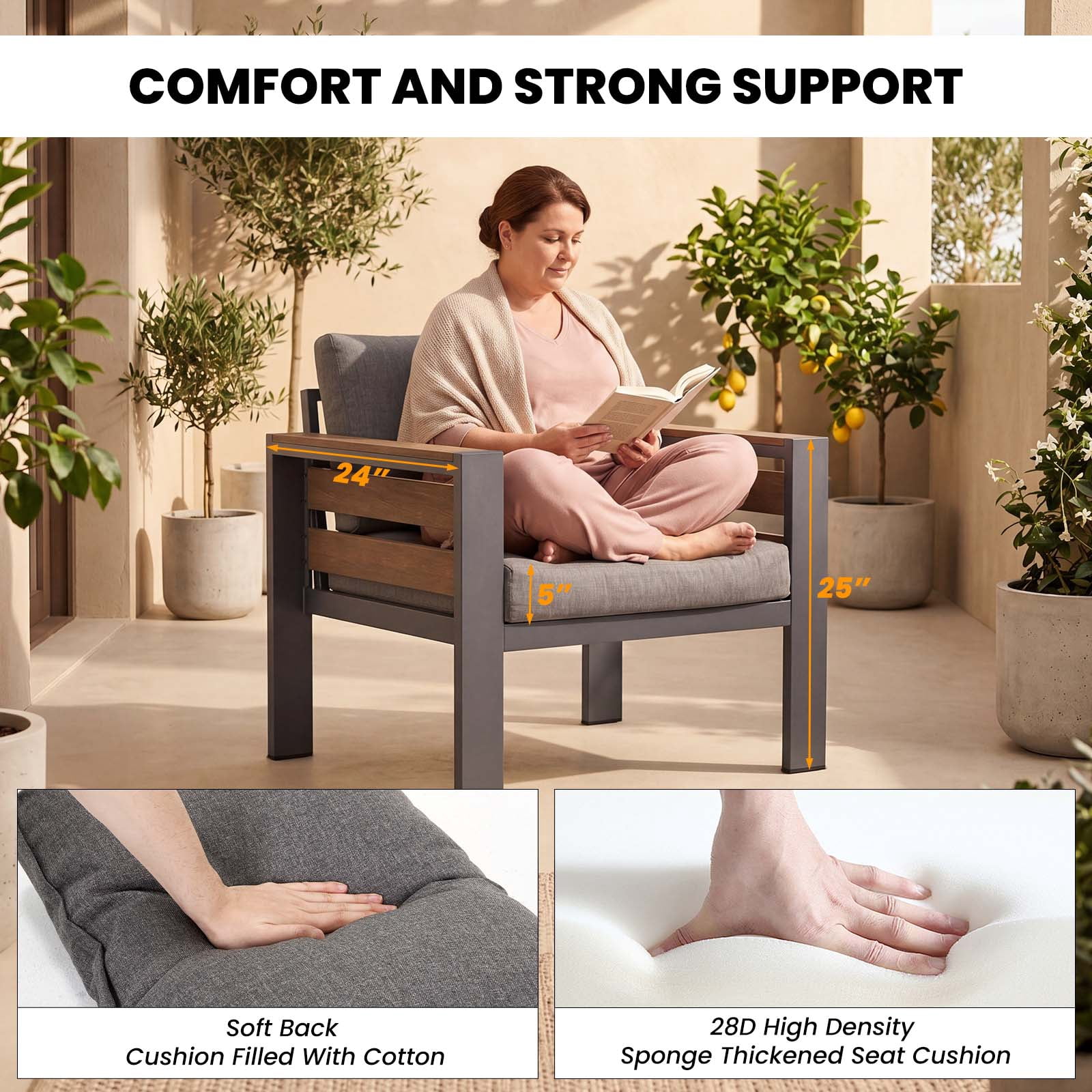 ABORON Patio Furniture Set, Patio Conversation Sets Sectional Sofa with 27" Deep Seating, 2-Seater Outdoor Patio Furniture Set w/ Coffee Table and All-Weather Thick Cushion, Easy Assembly