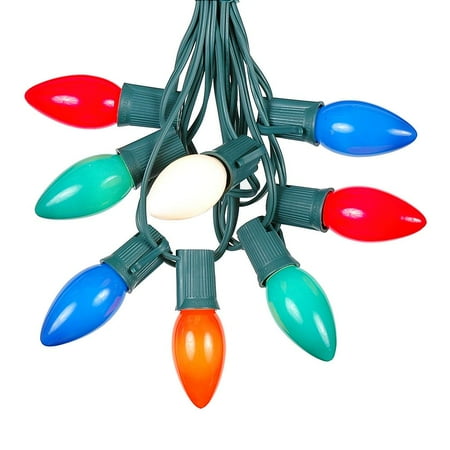 Ceramic Christmas Tree Star Replacement Part 25 Foot C9 Ceramic Christmas String Light Set - Outdoor Christmas Light String - Christmas Tree Lights – Opaque Christmas Bulbs - Roofline Light String – Outdoor String Lights - Green Wire ()