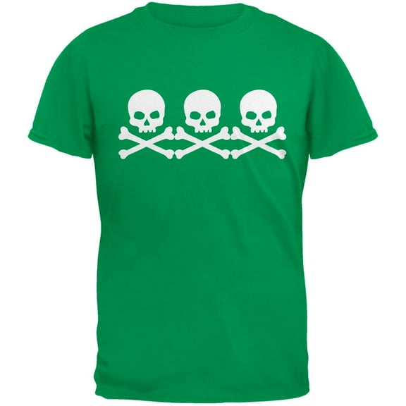 3 Skull And Crossbones Green Adult T-Shirt - Large
