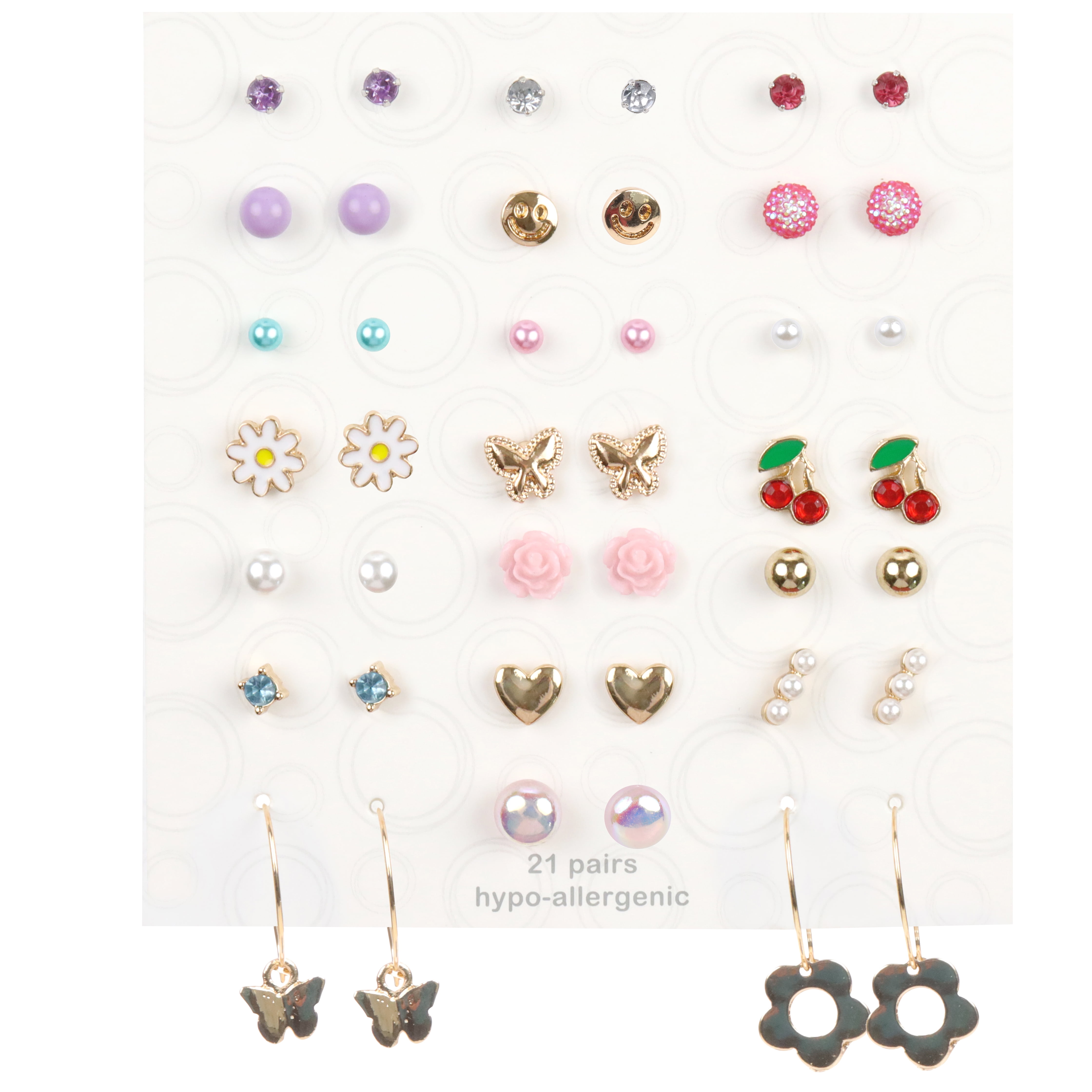 Wonder Nation Kids 21 Pack Retro Flowers Earring with Studs