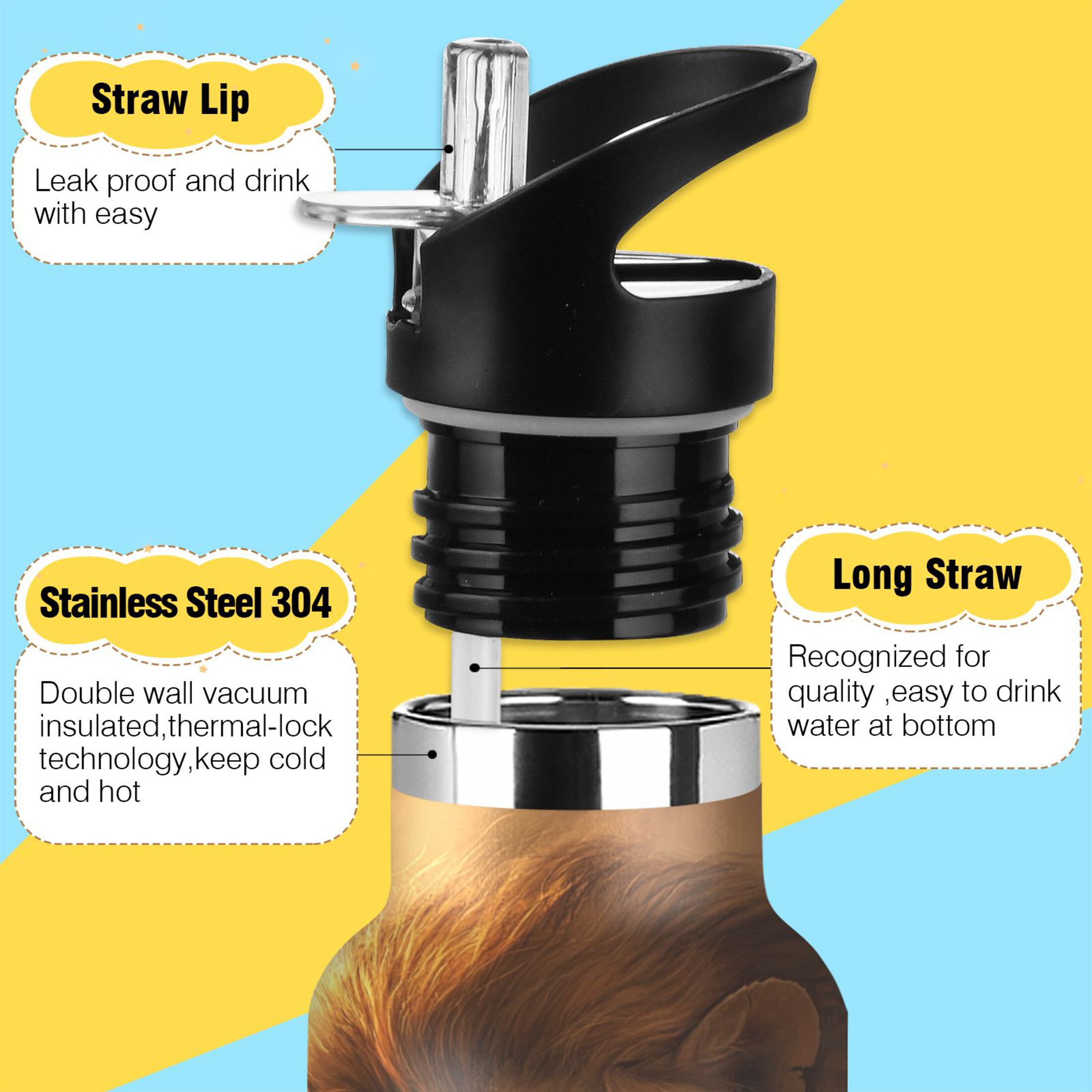 600ML Stainless Steel Insulated Cup Sports Water Bottle Portable Thermos Cup Water Glasses Insulated Tumblers Convenient and Durable Sleeping Lions and Sheep