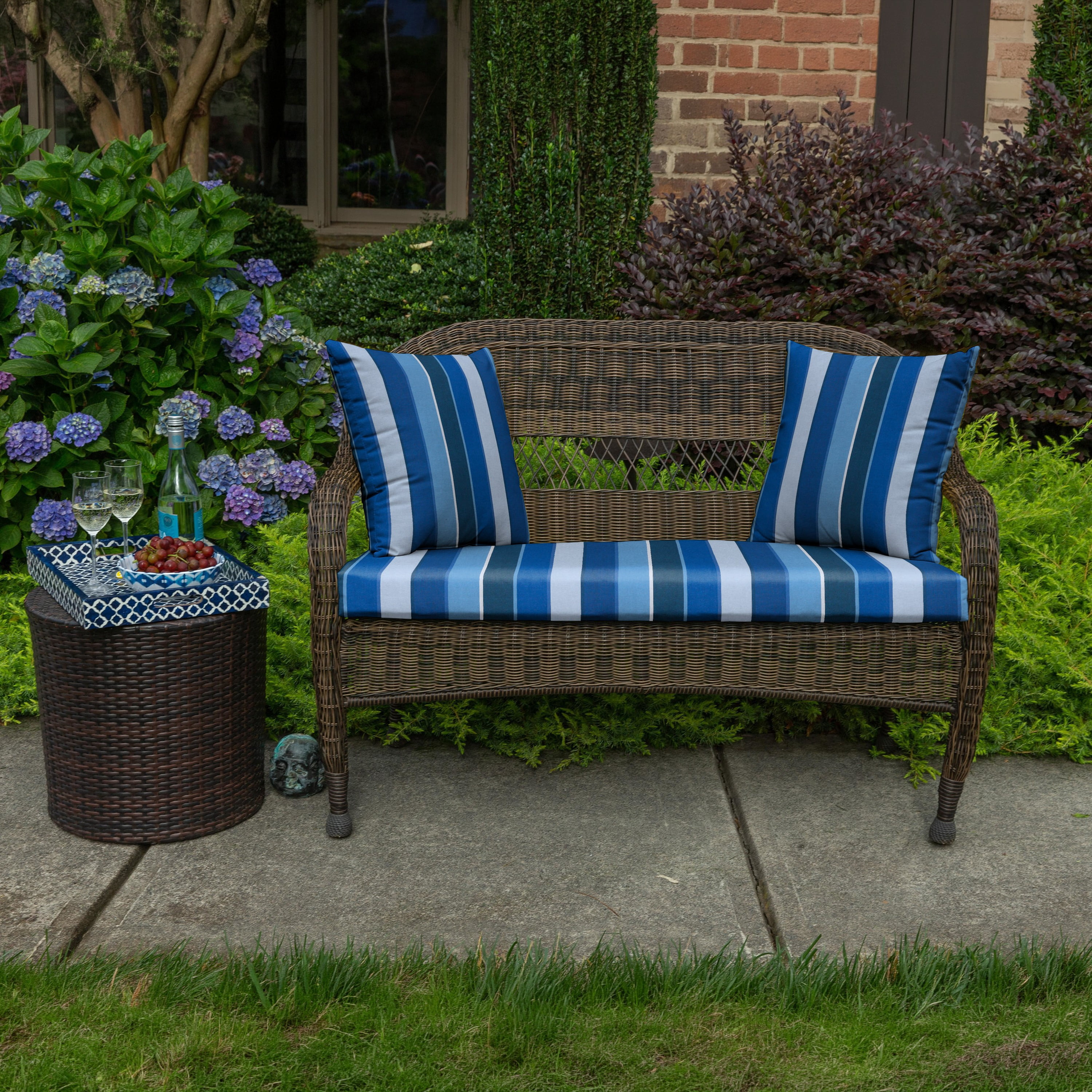 Casual Cushion Outdoor Throw Pillow, Striped Sunbrella Fade-Resistant for Patio Furniture, Adirondacks & Porch Swings, 18"W x 18"L, 6" thick, Reversible, Milano Cobalt