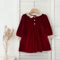 thumbnail image 1 of Vestido de primavera para hermanas, mono con solapa de encaje para niñas, vestido de princesa con mangas abullonadas de encaje de terciopelo rojo, ropa de Año Nuevo, 1 of 6