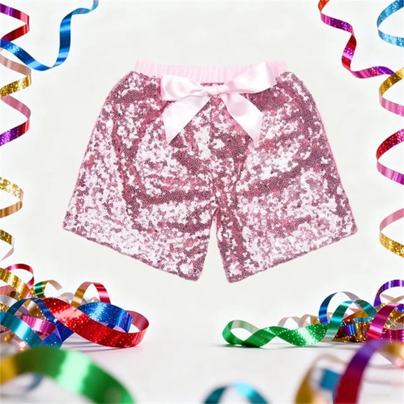qolati Girls Sequin Shorts Christmas Glitter Bloomers Shorts High Waist Sparkly Rave Loose A Line Hot Pants Dance with Bow Shorts Elastic Waist Athletic Shorts