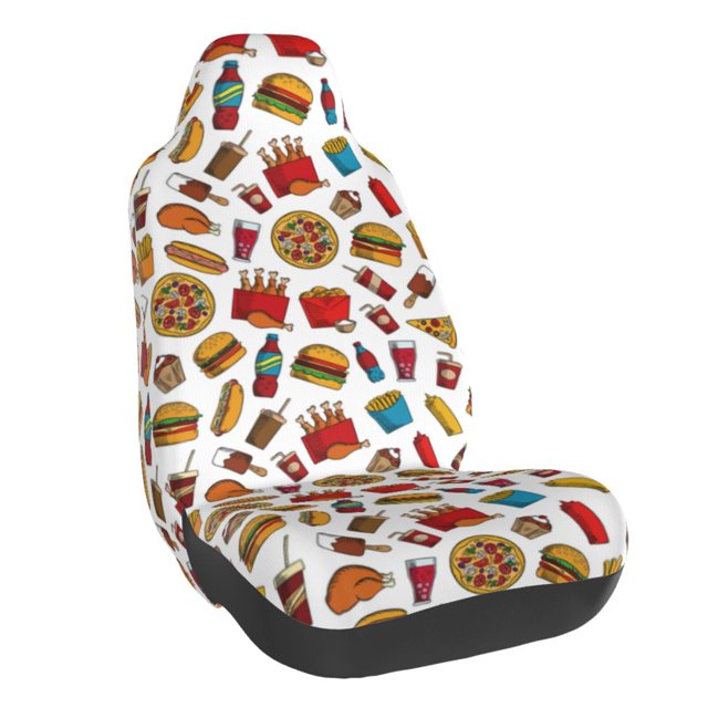 Wukai Hot Dog Pizza Full Set Car Seat Covers with Soft Padding Universal Auto Front Seats Protector and Cushion Mat