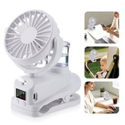 Portable Misting Clip on Fan, USB Rechargeable Personal Cooling Water Mist Fan 4 Adjustable Speeds, 360° Rotating Desk Clip with Digital Display Fan for Camping, Office, Beach and Summer, White
