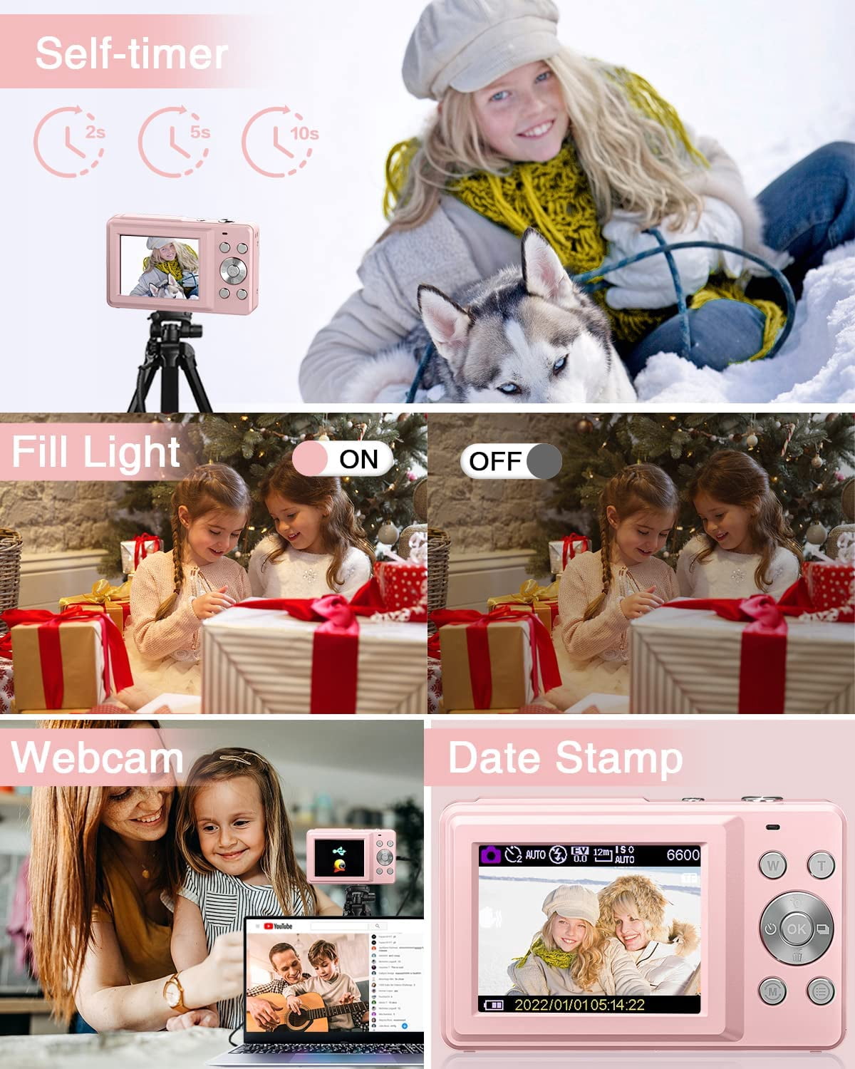 Digital Camera Kids Camera with 32GB Card FHD 1080P 44MP Portable Mini Vlogging Camera for Kids Teens Seniors